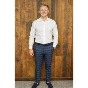 Grafton Slim Fit Men’s Blue Plaid Trousers 28x30 EUC